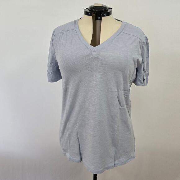 Bloomchic T-Shirt Women's Large Plain Ruffle Sleeve Heather VNeck Light Blue NWT - Picture 8 of 8